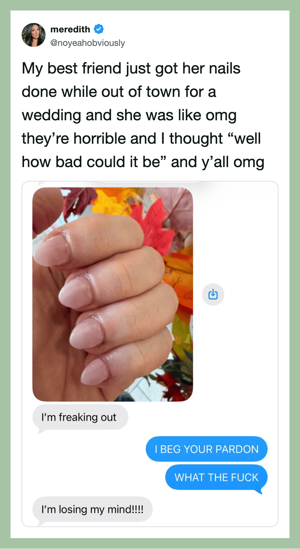 Close-up of a hand with freshly done nails, surrounded by colorful flowers.