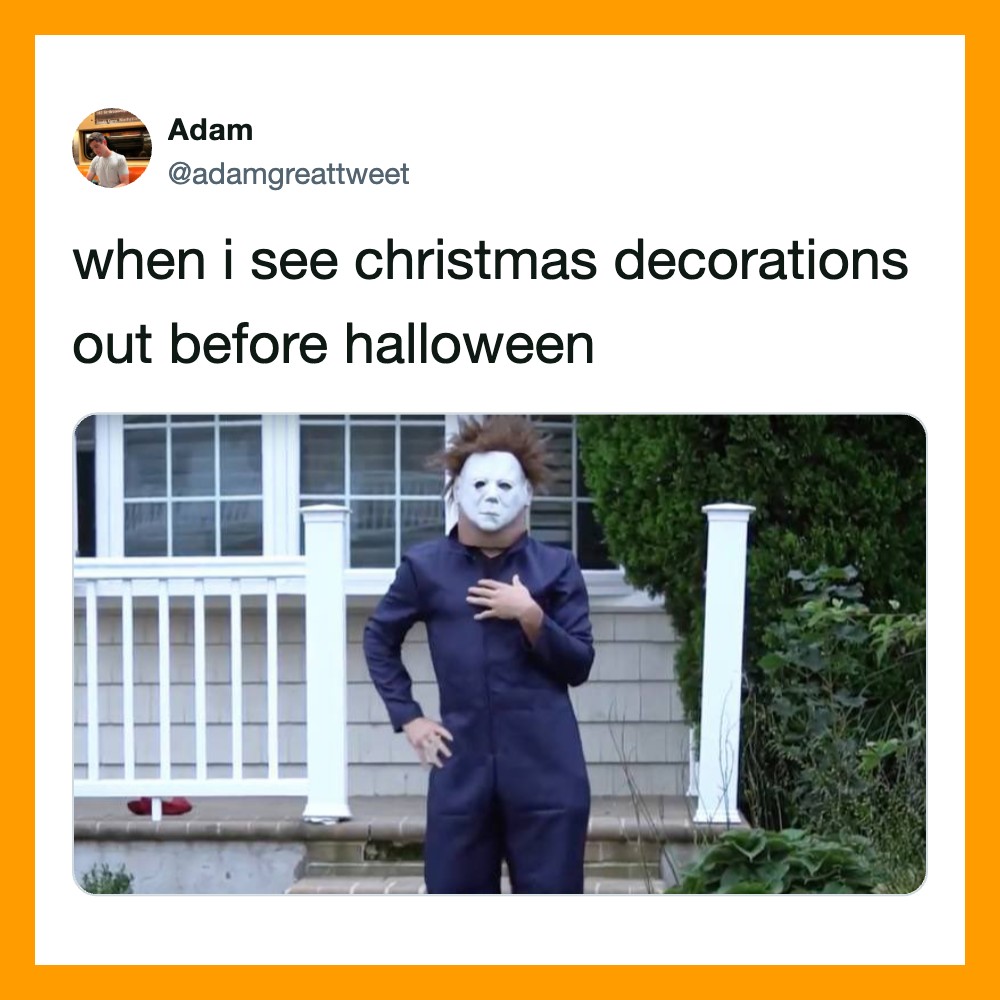 Person in a Halloween mask standing outside in front of a house.