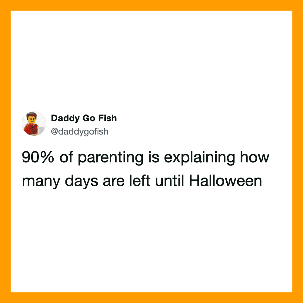 Funny Halloween tweet about parenting and days left until Halloween.