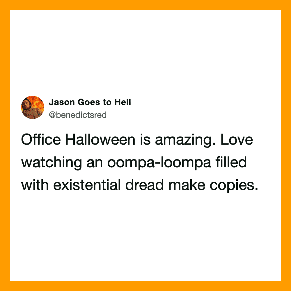 Twitter post about Office Halloween with a spooky theme and existential dread.