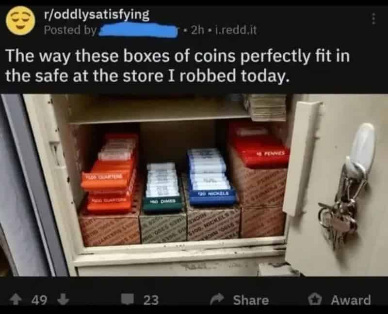 Boxes of coins fit perfectly in the store safe, as shown in the image.