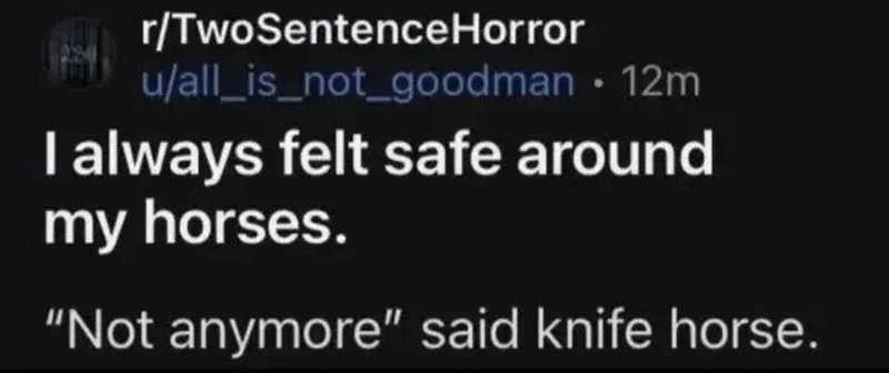 Not anymore, said knife horse. I always felt safe around my horses.
