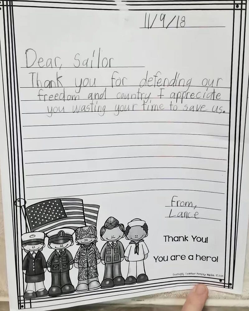 Dear Sailor - Thank you for defending our freedom and country, I appreciate you wasting your time to.
