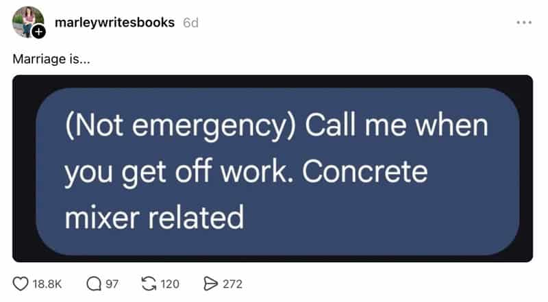 (Not emergency) Call me when you get off work. Concrete mixer related.