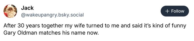 A humorous tweet about a wife matching her husband's name after 30 years.