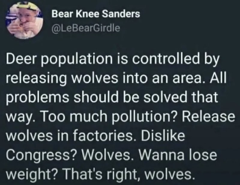Deer population controlled by releasing wolves into an area, as a solution to pollution and other问题.