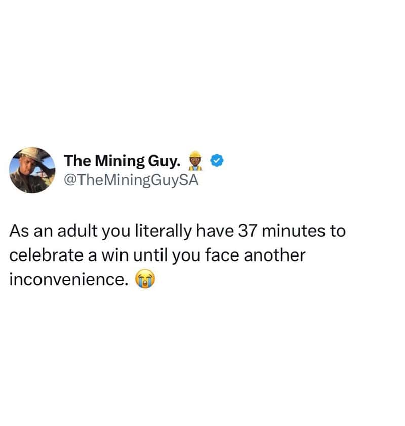 Tweet from The Mining Guy about adult time to celebrate a win.
