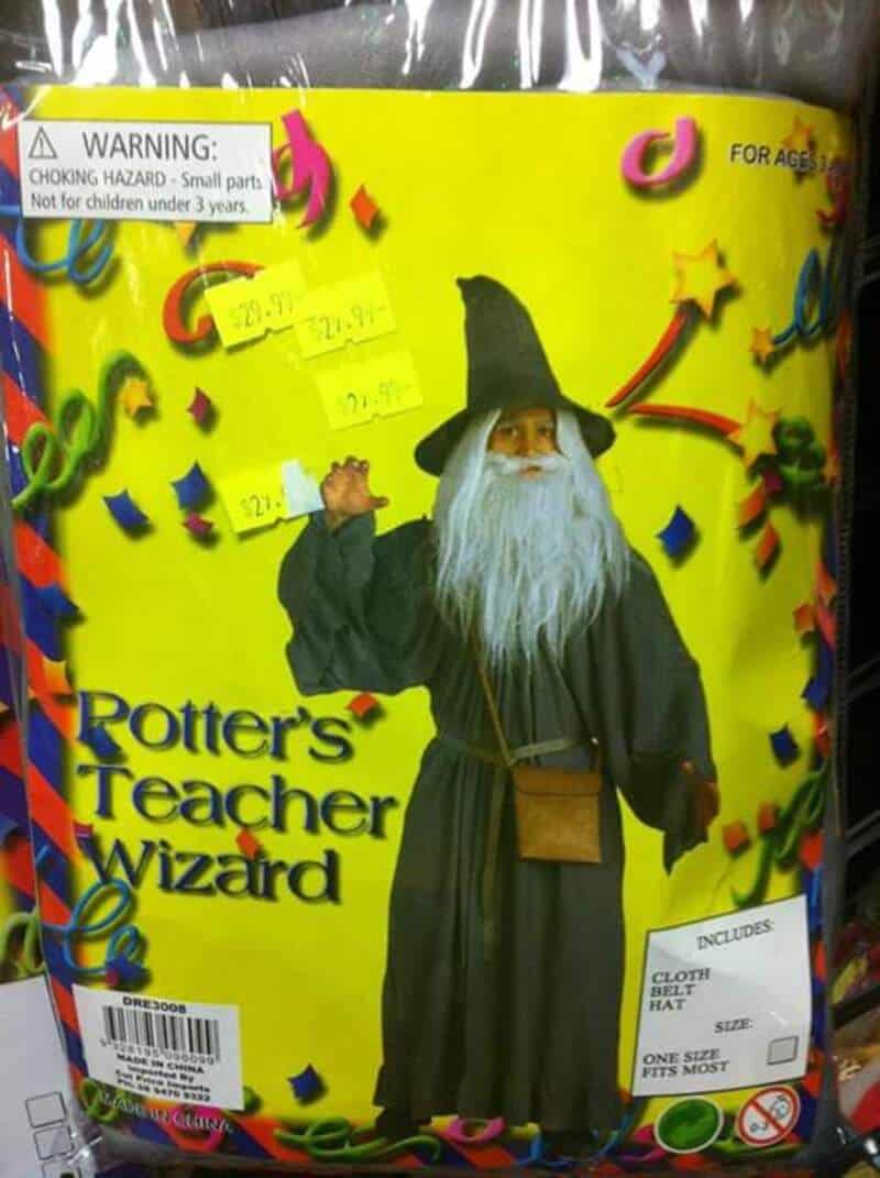 Potter's Teacher Wizard toy with a black hat, robe, and white beard, surrounded by colorful stream-.