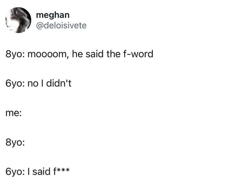 Text conversation about a child saying the f-word and denying it.