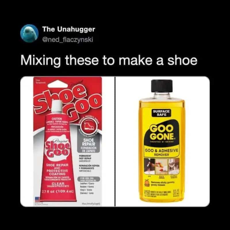 Image shows Shoe Goo and Goo Gone adhesive remover for shoe repair.