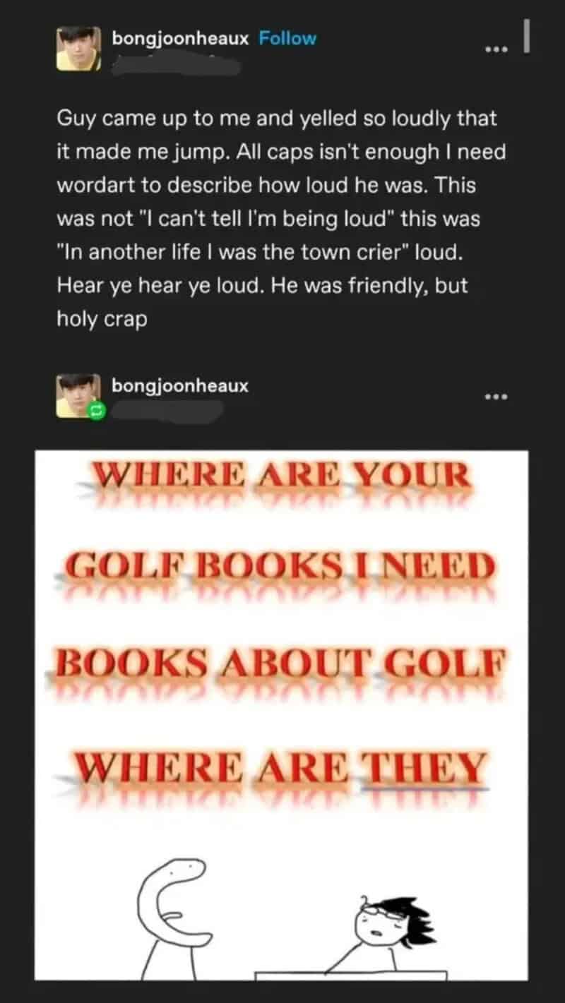 Funny meme about golf books and where they are.