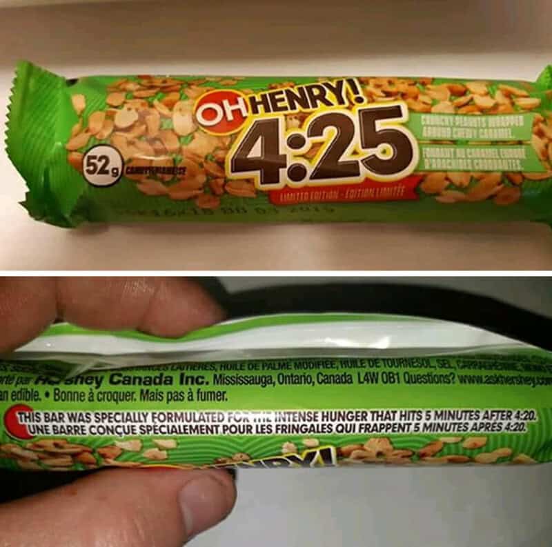 Funny snack bar with hidden message about hunger and timing.