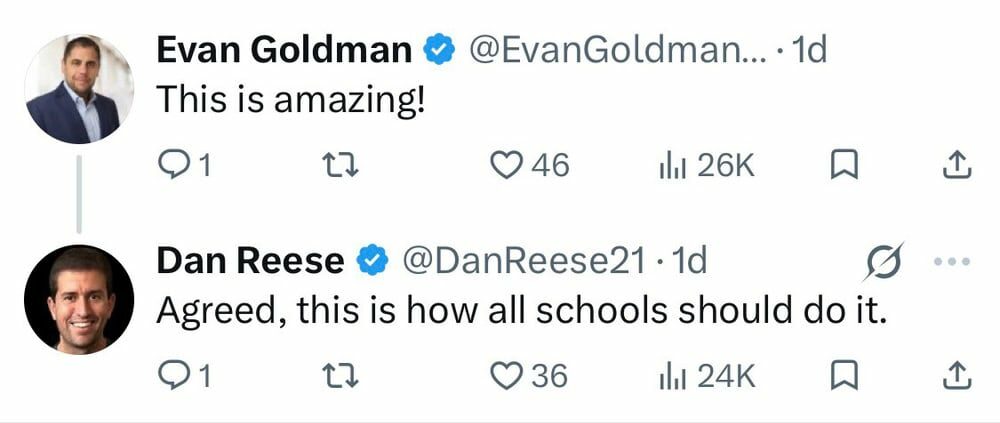 Twitter exchange about school fundraiser with positive comments.