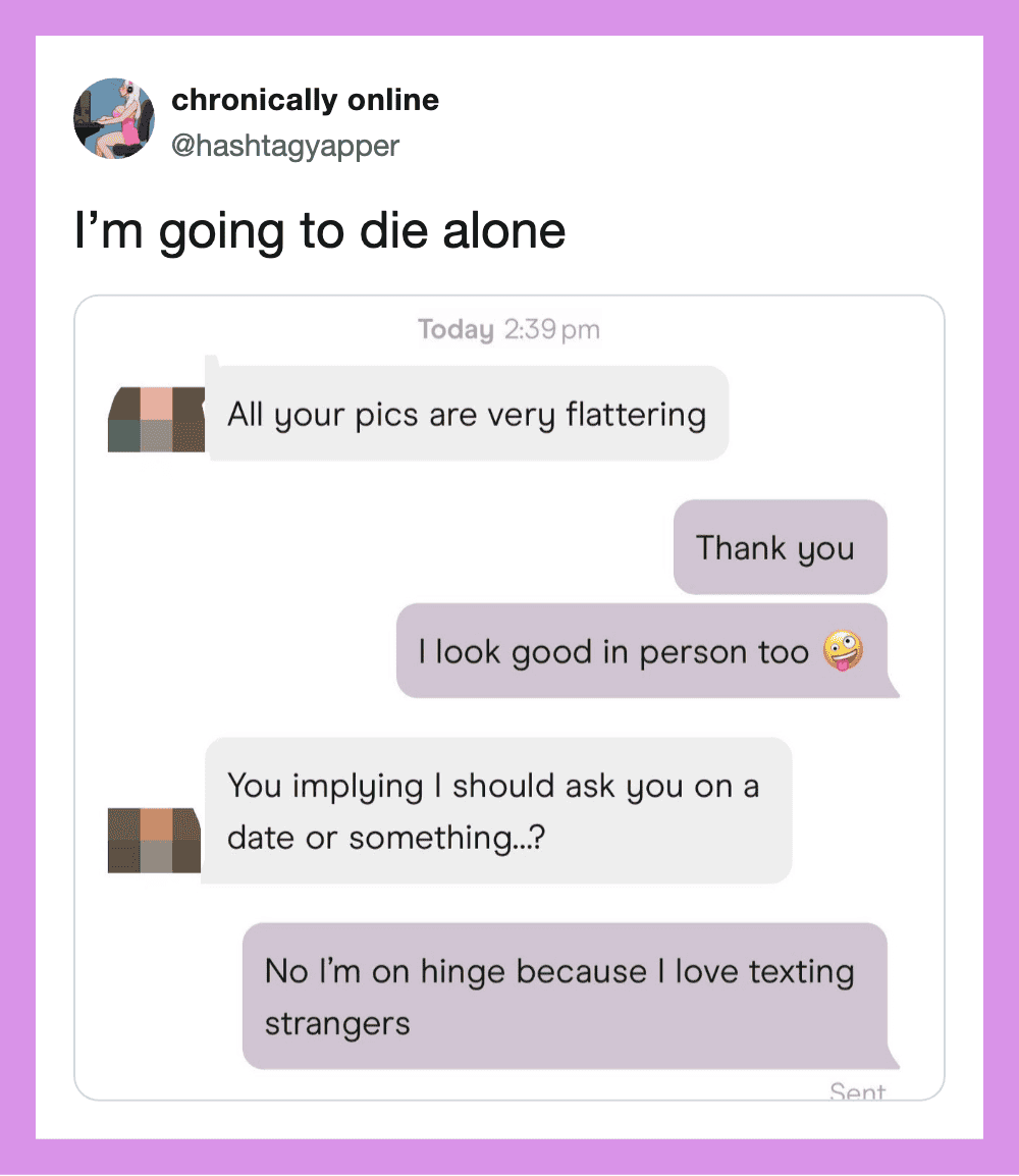 Screenshot of a Twitter conversation about texting strangers, with humorous tone.
