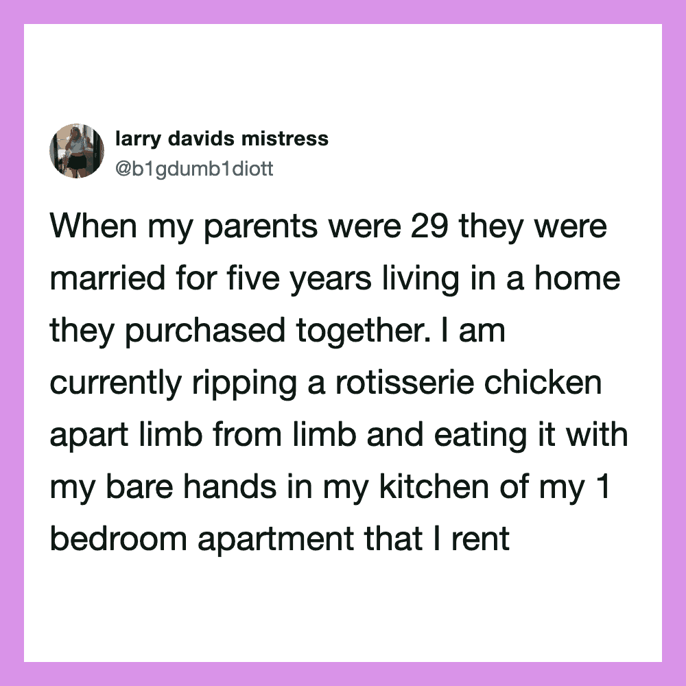Twitter post by larry davids mistress about parents' marriage and cooking.