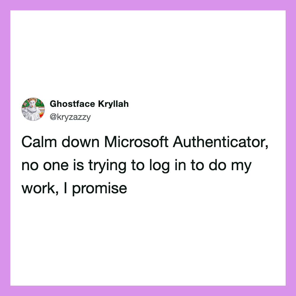 Twitter post by Ghostface Kryllah about Microsoft Authenticator login issues.