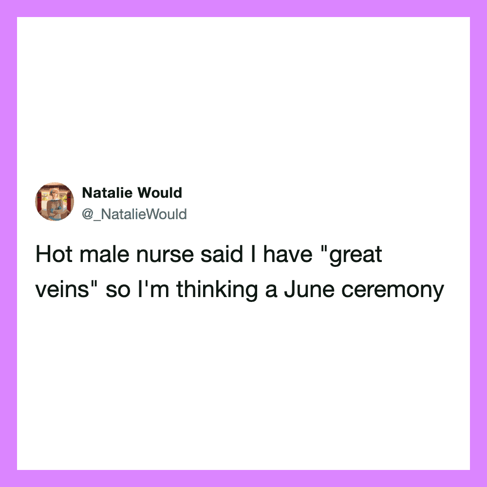 Tweet by Natalie Would about a June ceremony and veins.