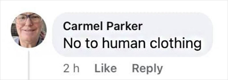 No to human clothing.