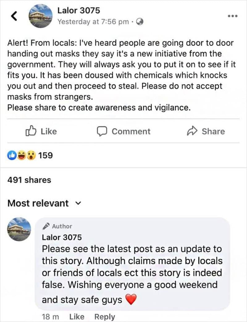 Alert! From locals: masks are the new initiative, government, do not accept masks from strangers.