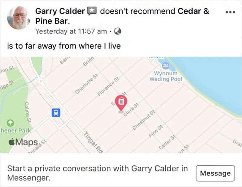 Garry Calder doesn't recommend Cedar & Pine Bar. is to far away from where I live.
