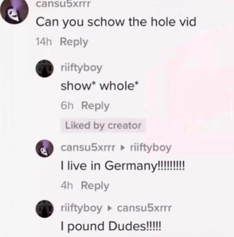 Chat conversation about showing a whole video and living in Germany.