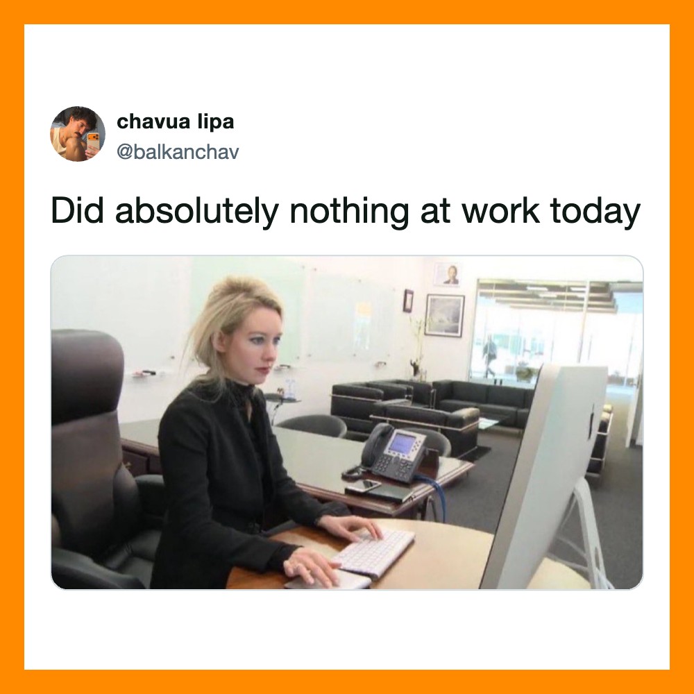 Did absolutely nothing at work today - a woman in an office at a desk with a computer.