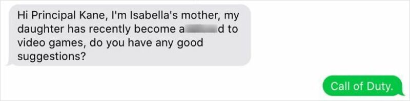 Text message conversation about video game suggestions, mentioning Call of Duty.