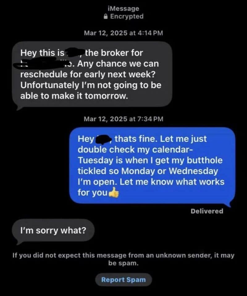 Text message exchange about rescheduling and double checking calendar.