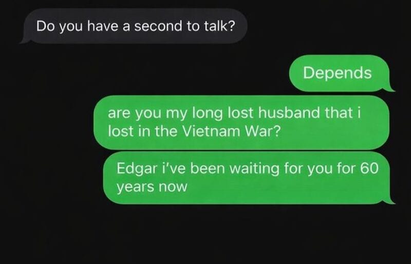 Text conversation about a long-lost husband and Vietnam War.