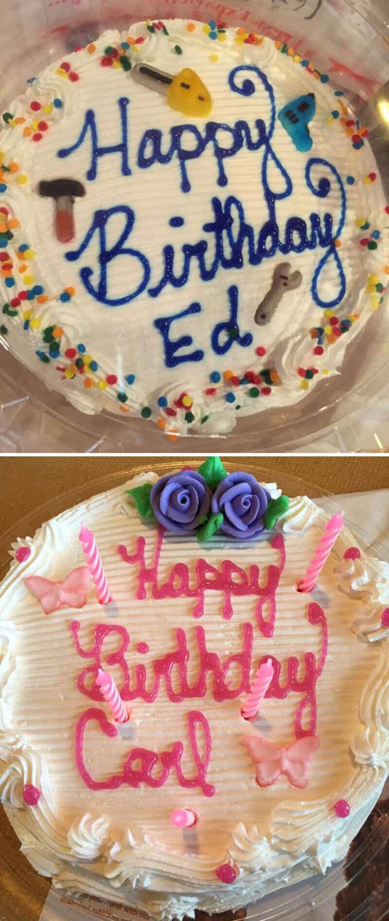 Happy Birthday Ed cake with colorful sprinkles and small decorative tools on top.