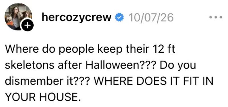 Where do people keep their 12 ft skeletons after Halloween? Do you dismember it??? WHERE DOES IT FIT.