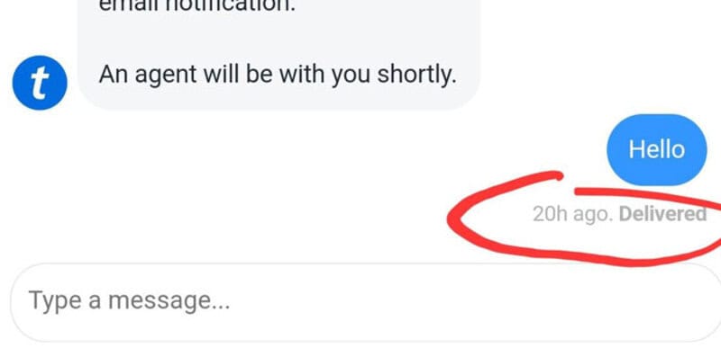 Chat support conversation with a 'Hello' message and 'Delivered' timestamp.
