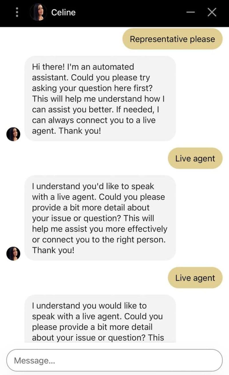 Chat support with automated assistant and live agent responses.