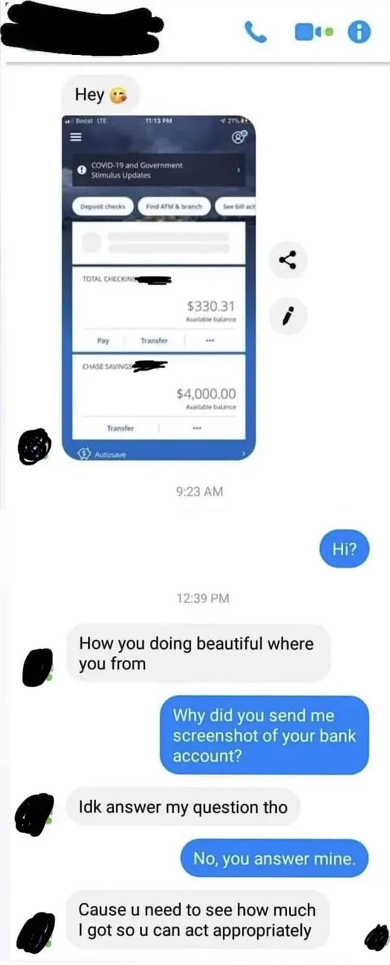 Screenshot of a bank app showing a transfer of $4,000.00 with a total of $330.31.
