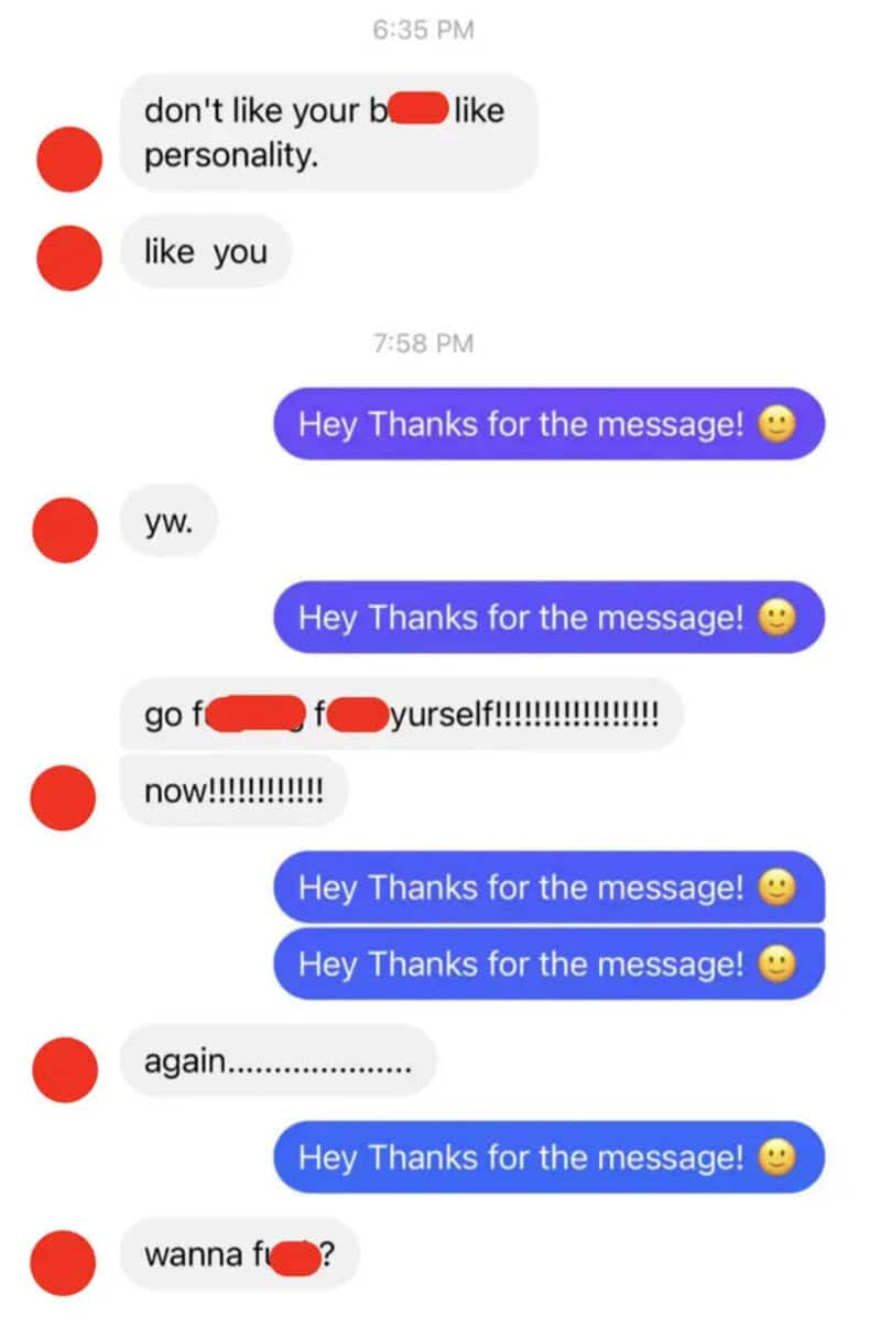 Text conversation with messages about personality and feelings.