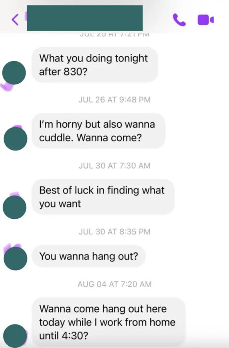 Text conversation about hanging out and working from home.
