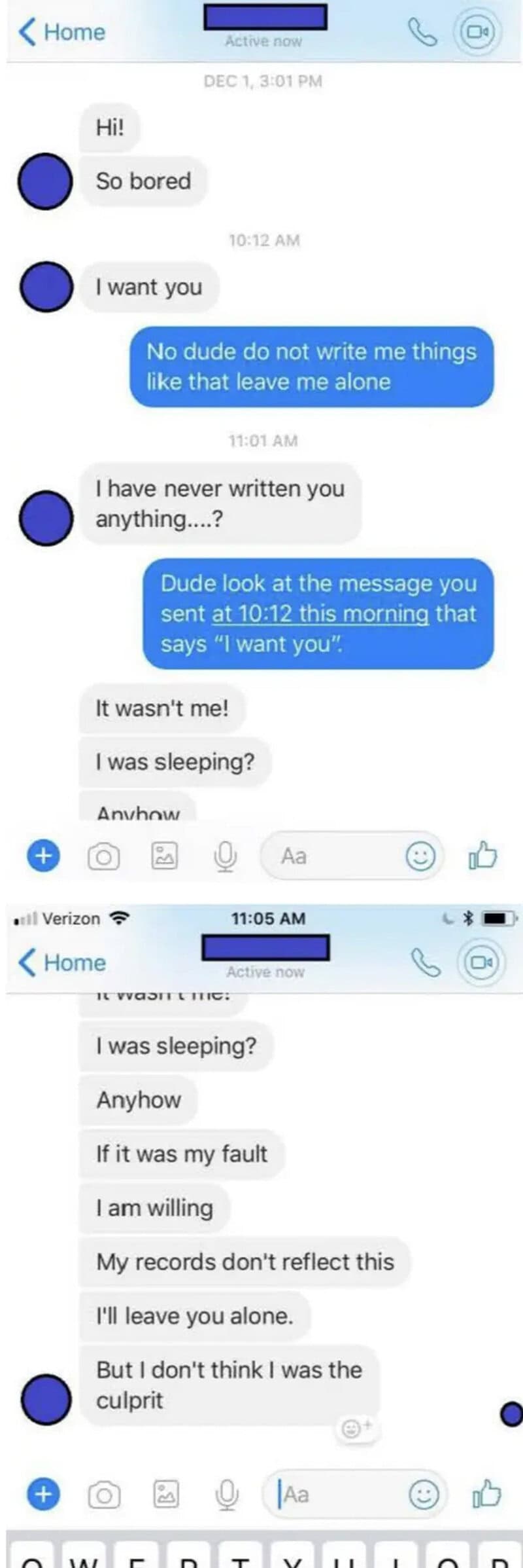 WhatsApp chat showing a conversation about feeling bored, not wanting to write, and leaving someone.