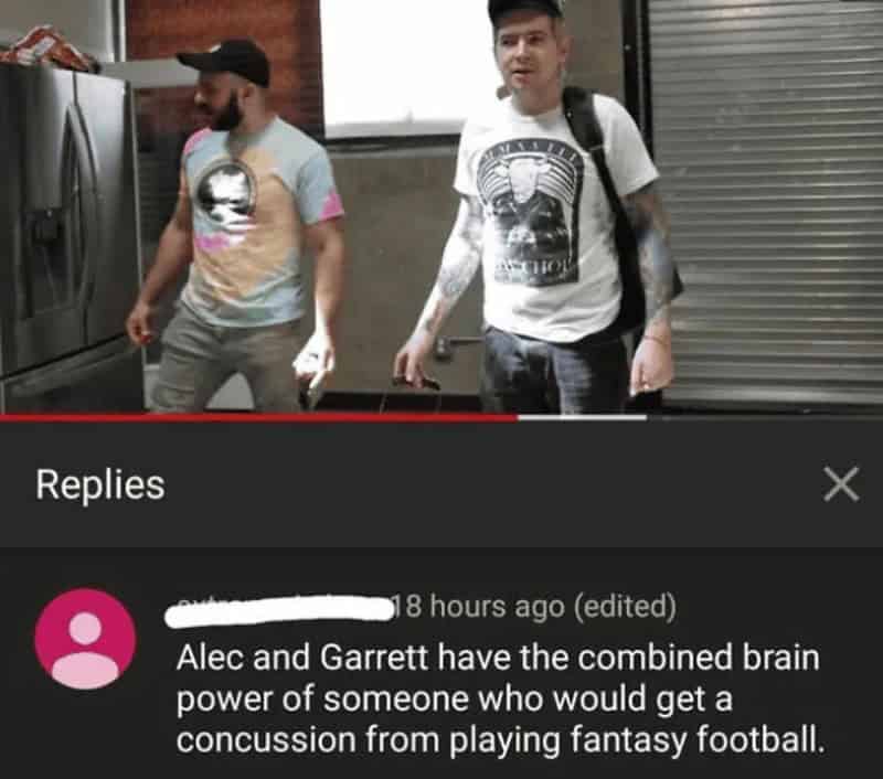 Comment about Alec and Garrett's combined brain power and fantasy football.