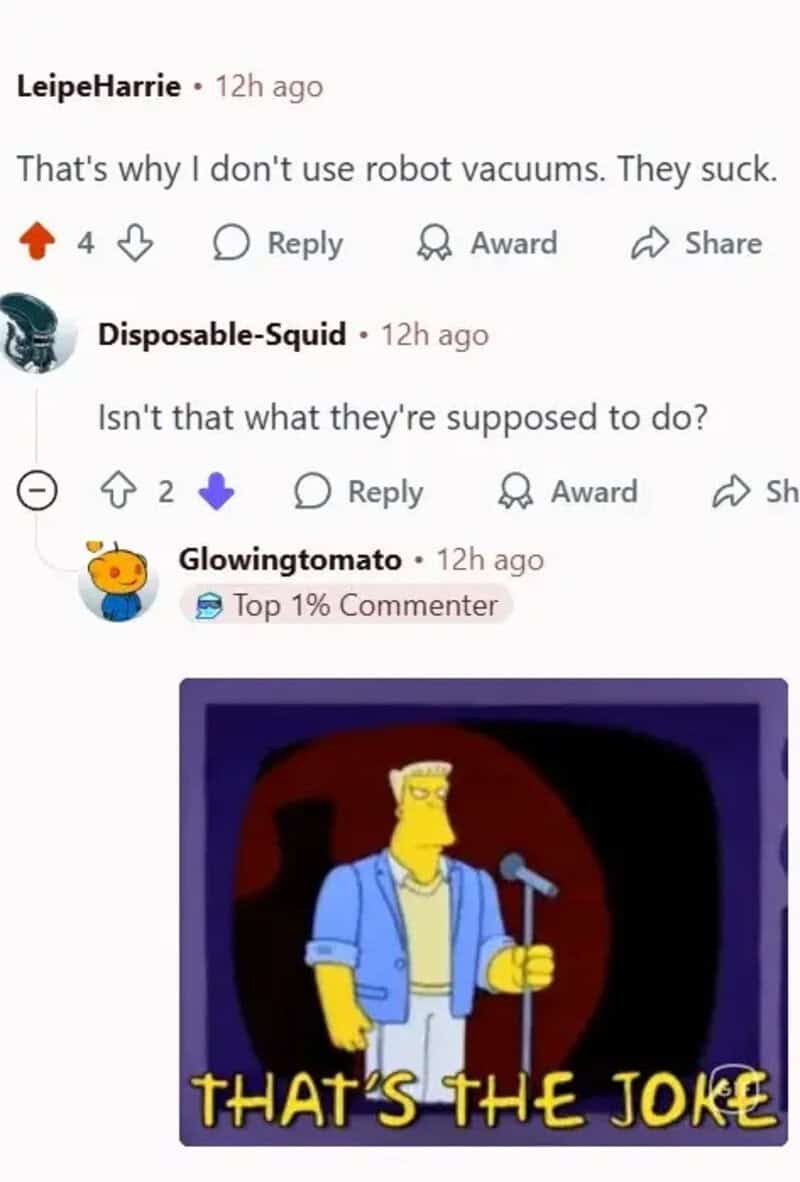 That’s the joke: Homer Simpson-style character holding a microphone on stage, cartoon image.