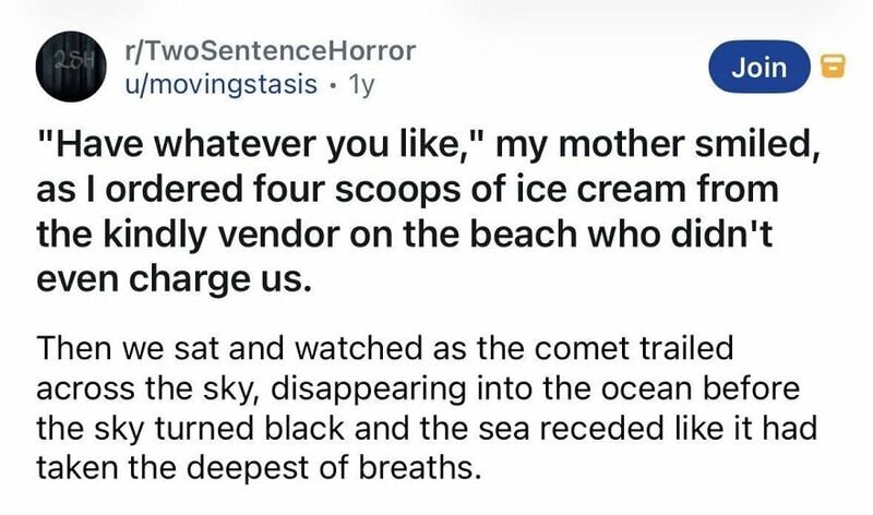 Quote about mother, ice cream, and the beach with a dark background.
