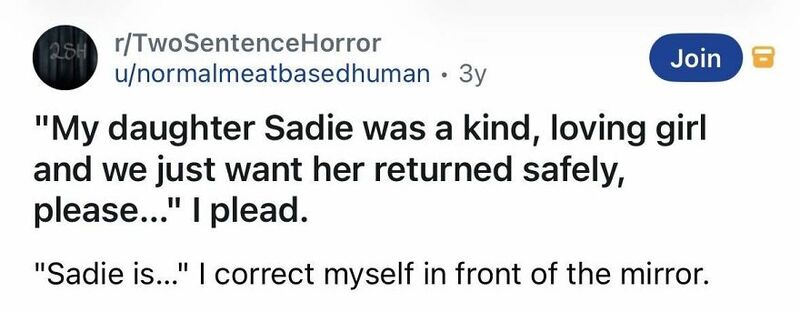Quote about Sadie being a kind girl, with a correction in front of the mirror.