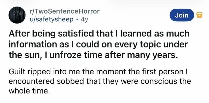 A person feels satisfied after learning a lot but unfreezes years later.