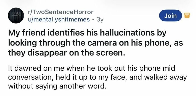 Friend looks at phone camera as hallucinations disappear from screen.