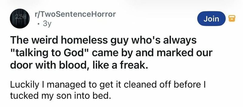 A door marked with blood, after a homeless man who talks to God visited.