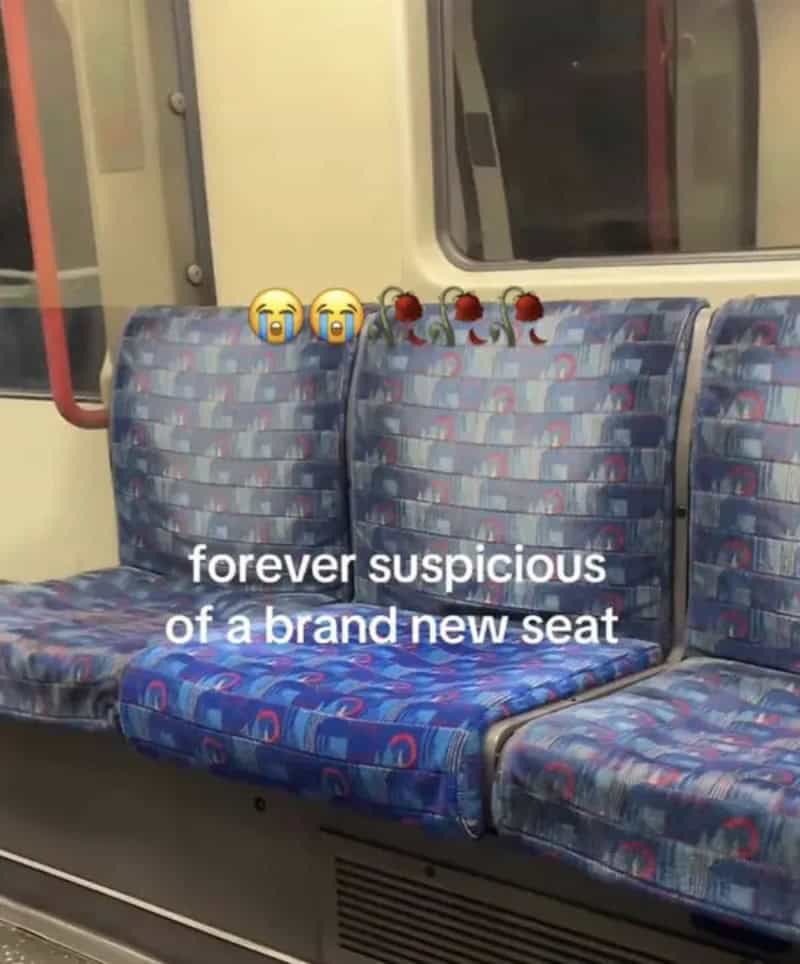 Seats with emojis and text: forever suspicious of a brand new seat.