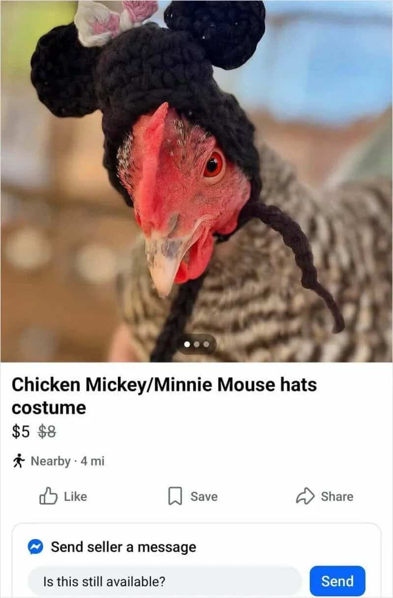 Chicken Mickey/Minnie Mouse hats costume with black yarn ears and red beak.