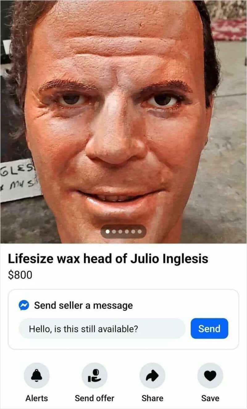 Lifesize wax head of Julio Inglesis for sale, $800.