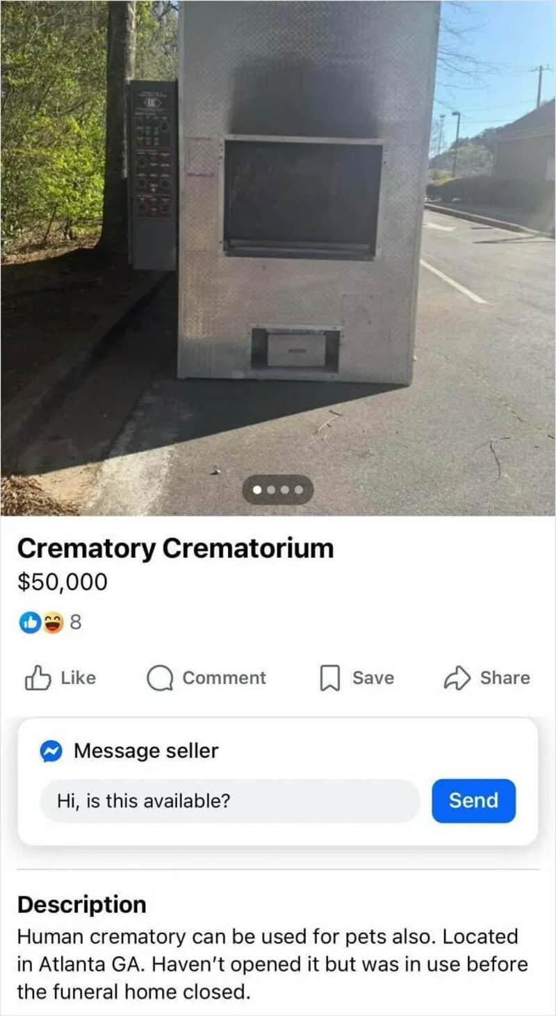 Human crematory machine for sale, $50,000, located in Atlanta GA.