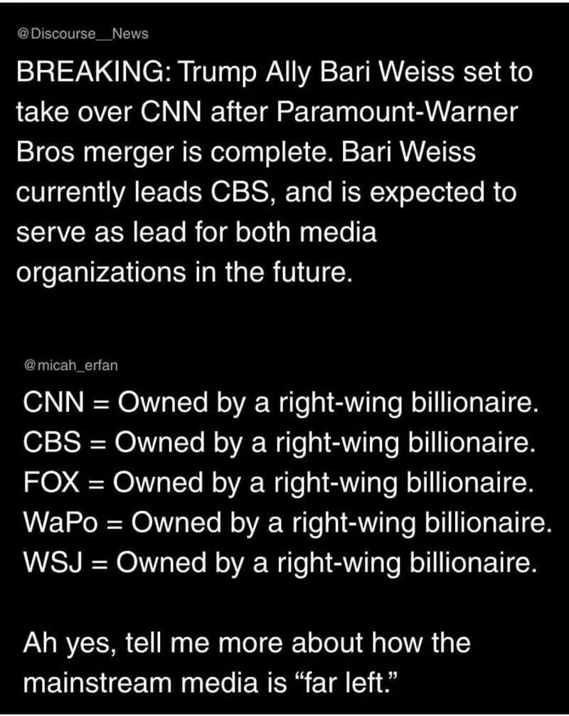 Trump Ally Bari Weiss set to take over CNN after Paramount-Warner merger is complete. Bari.