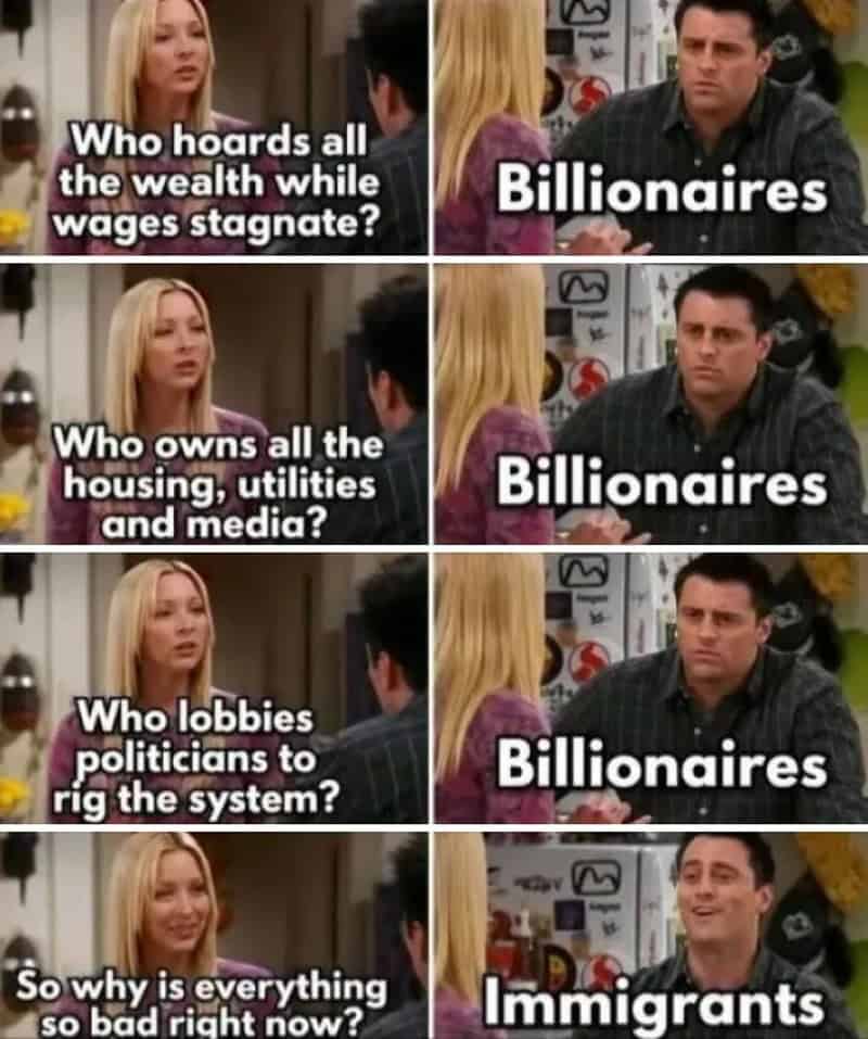 Who hoards all the wealth while wages stagnate? Billionaires. Who owns all the housing, utilities, &.